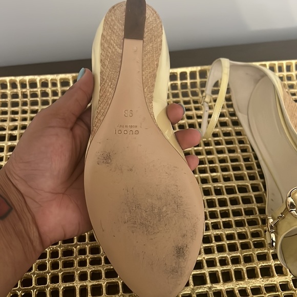Gently Loved Pewter Cream Gucci Wedge Sandals with Gold hardware - Picture 3 of 3